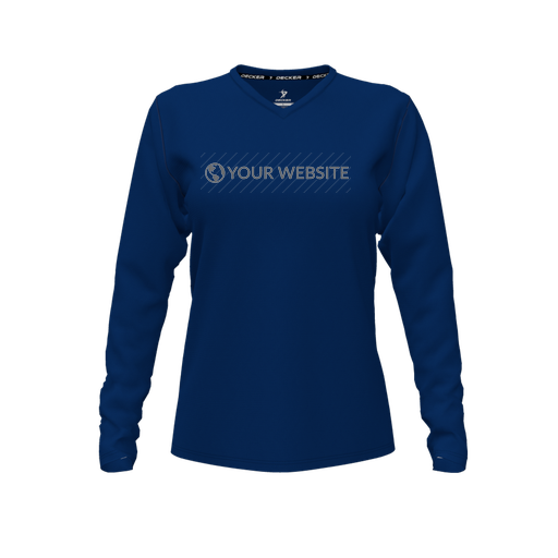 [CUS-DFW-TEES-PER-VNK-LSL-NVY-FYXS-LOGO3] Decker Performance T-Shirt (Female Youth XS, Navy, V Neck, Logo 3, Long Sleeve)
