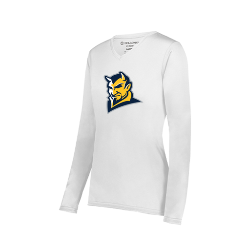 [222824.005.S-LOGO1] Ladies LS Smooth Sport Shirt (Female Adult S, White, Logo 1)